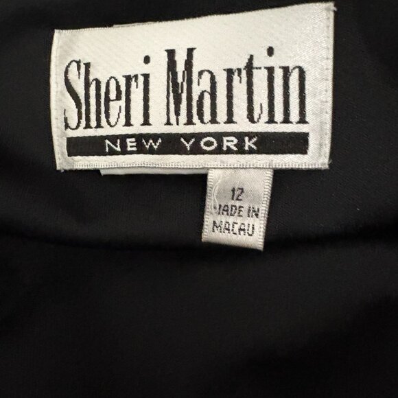 VTG Sheri Martin New York Black V-Neck Cocktail Formal Dress Size 12 Sheer Hem - Picture 6 of 7